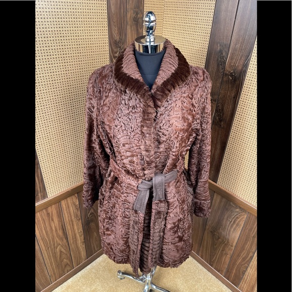 Dworkin Furs Brown Persian Lamb & Sheared Beaver Trim Fur Coat Jacket Small - Picture 2 of 12